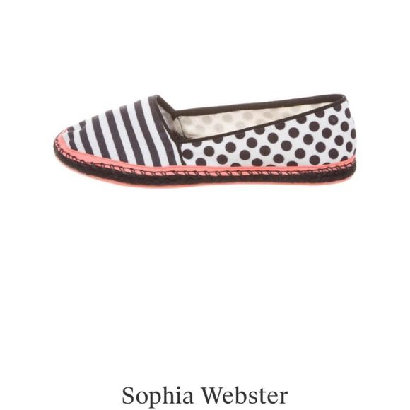 SOPHIA WEBSTER Black White Coral polka dot stripe slip on espadrille fla… - Picture 1 of 10